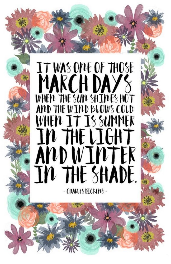 "It was one of those March days when the sun shines hot and the wind blows cold: when it is summer in the light, and winter in the shade." - Charles Dickens