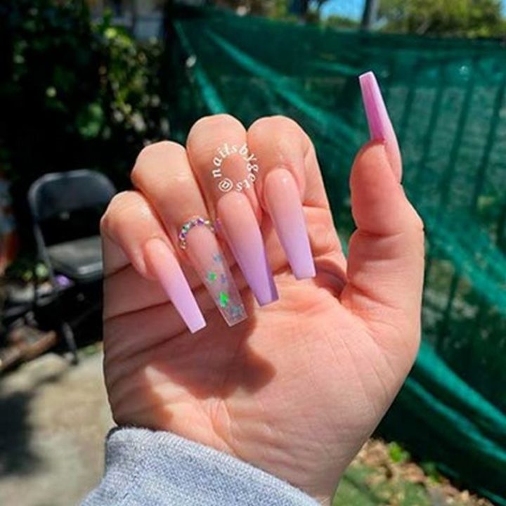 Ombre Purple Acrylic Nails Design.