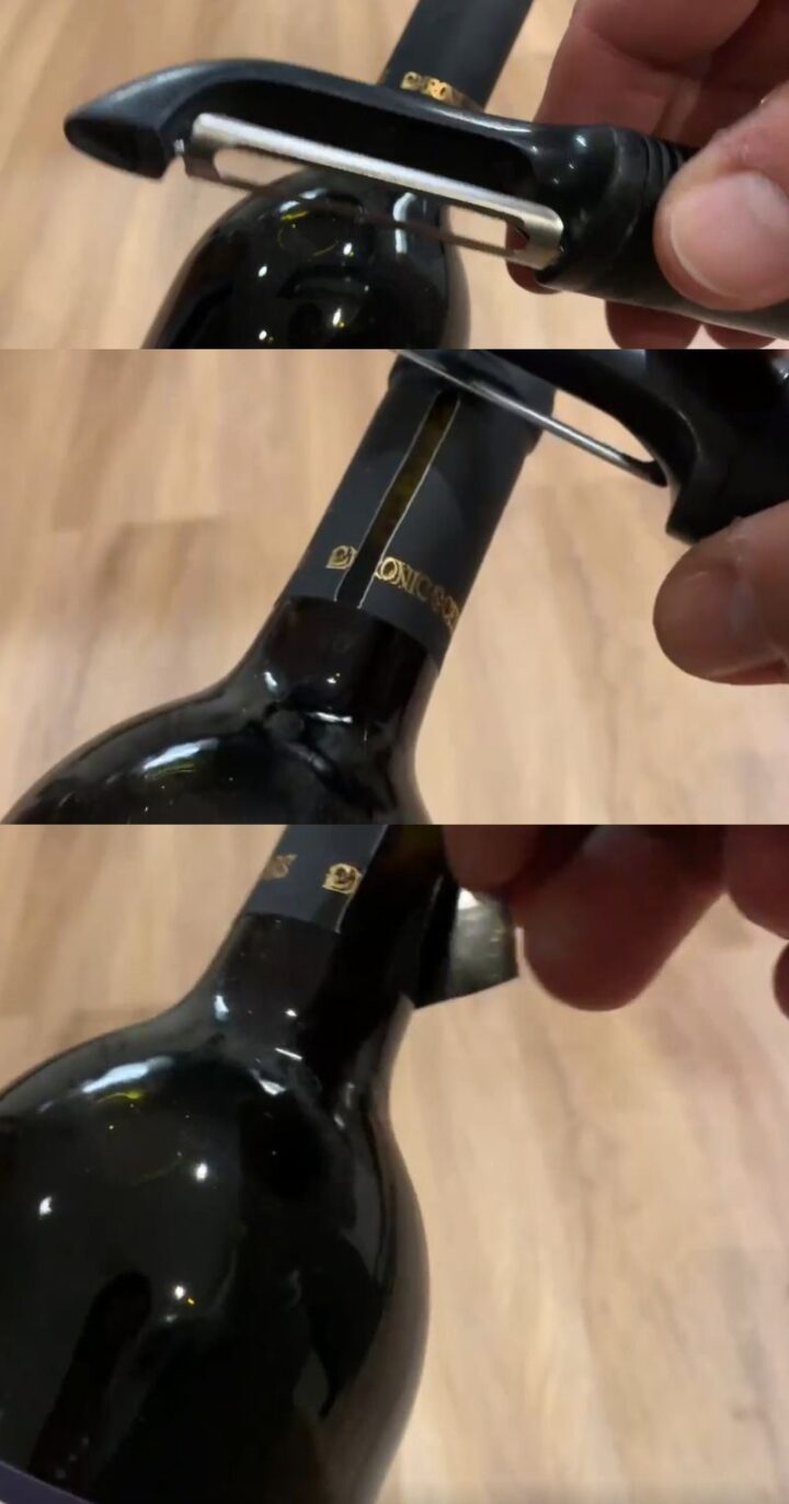 "Foil knives are rubbish, use a vegetable peeler to remove foil from a wine bottle quickly."