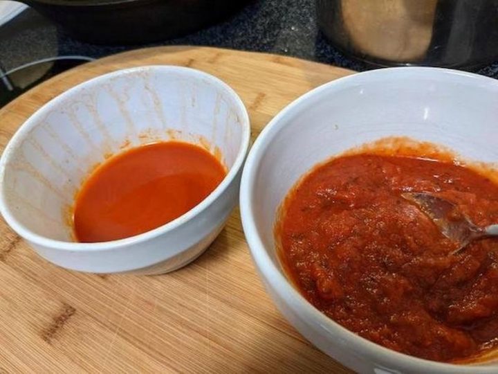 "Put pasta sauce in a strainer to remove water to make pizza sauce."