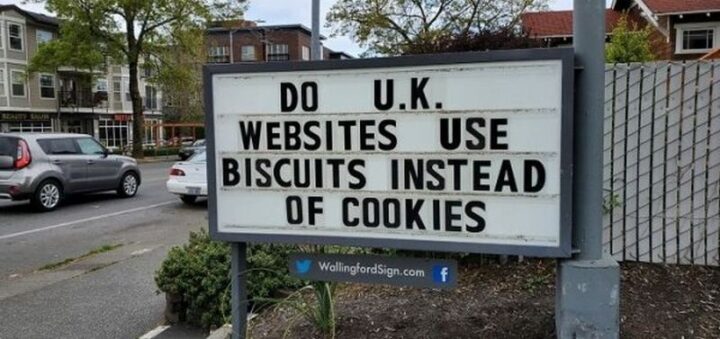27 Wallingford Signs - "Do U.K. websites use biscuits instead of cookies?"