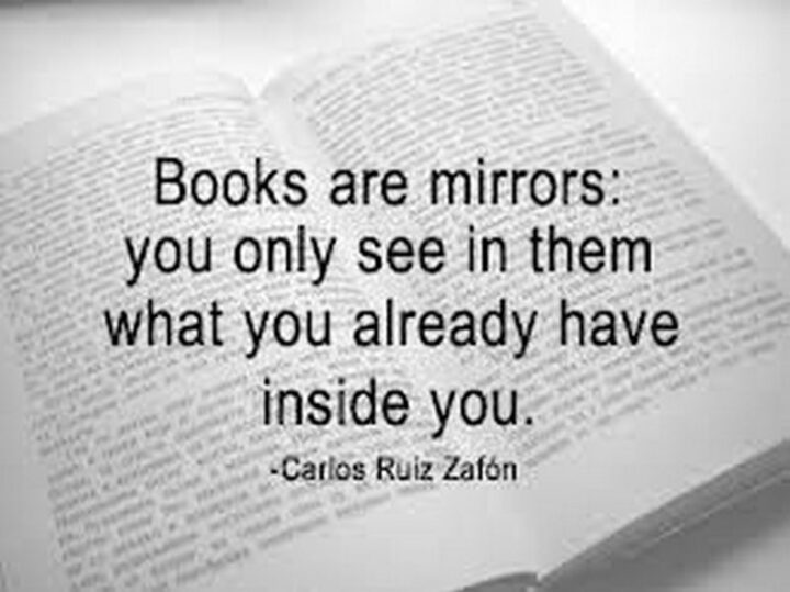 "Books are mirrors: You only see in them what you already have inside you." - Carlos Ruiz Zafón