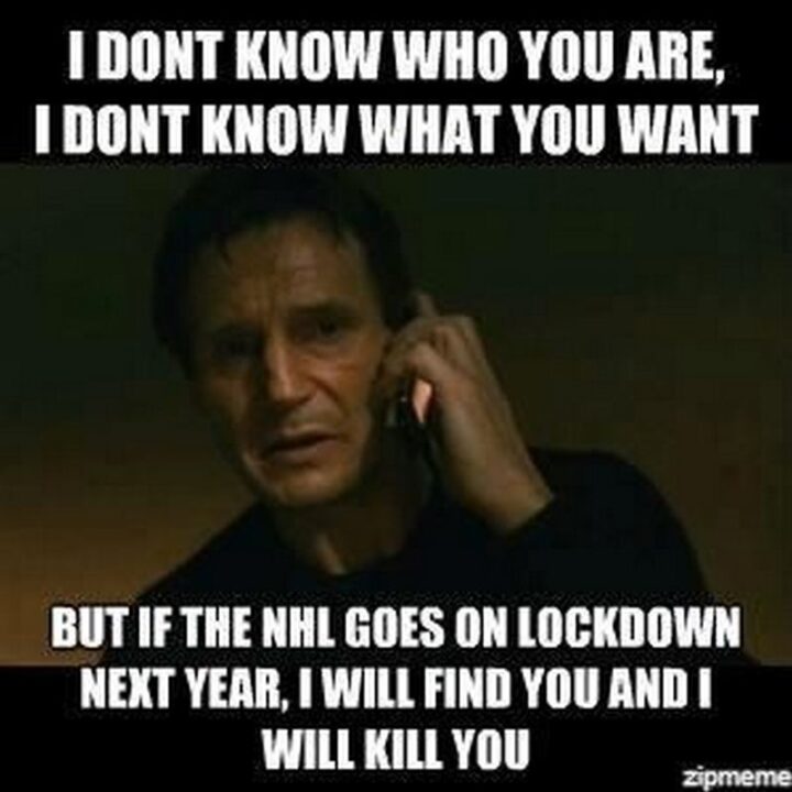 "I don't know who you are, I don't know what you want, but if the NHL goes on lockdown next year, I will find you and I will kill you."