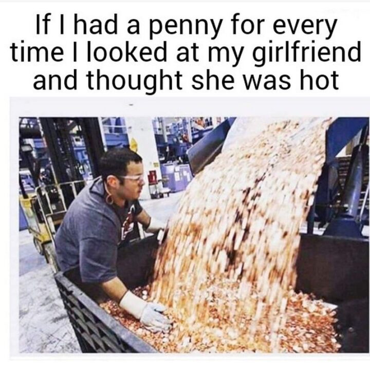 71 Flirting Memes - "If I had a penny for every time I looked at my girlfriend and thought she was hot."