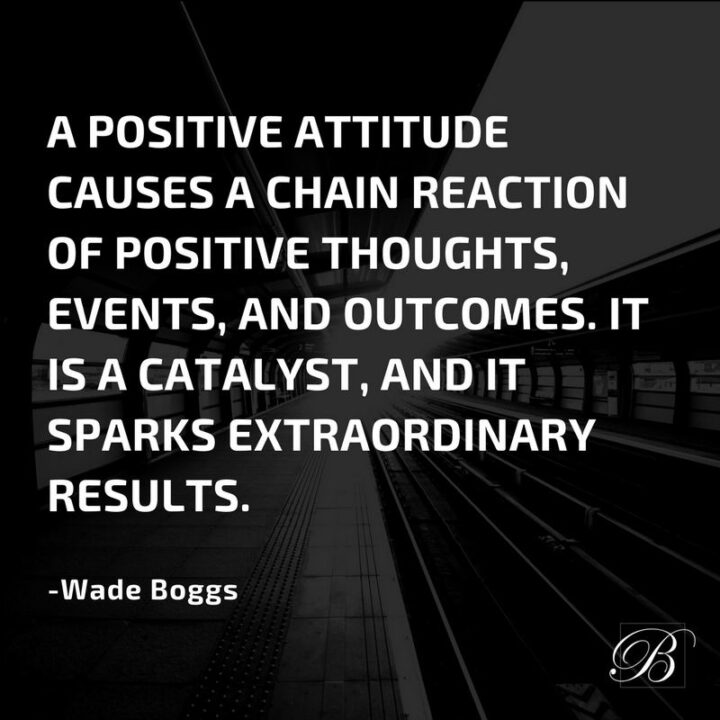 57 Good Vibes Quotes - "A positive attitude causes a chain reaction of positive thoughts, events, and outcomes. It is a catalyst, and it sparks extraordinary results." - Wade Boggs