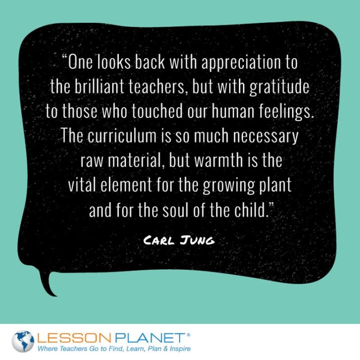 "One looks back with appreciation to the brilliant teachers, but with gratitude to those who touched our human feelings. The curriculum is so much necessary raw material, but warmth is the vital element for the growing plant and for the soul of the child." - Carl Jung