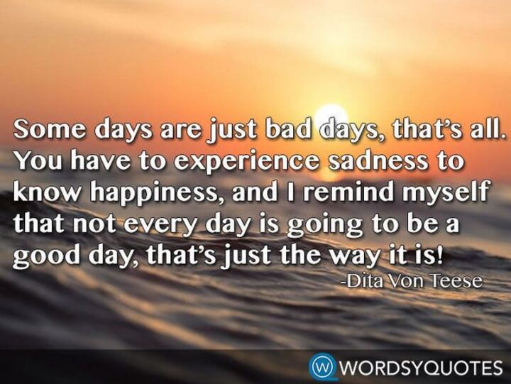 "Some days are just bad days, that’s all. You have to experience sadness to know happiness, and I remind myself that not every day is going to be a good day, that’s just the way it is!" - Dita Von Teese