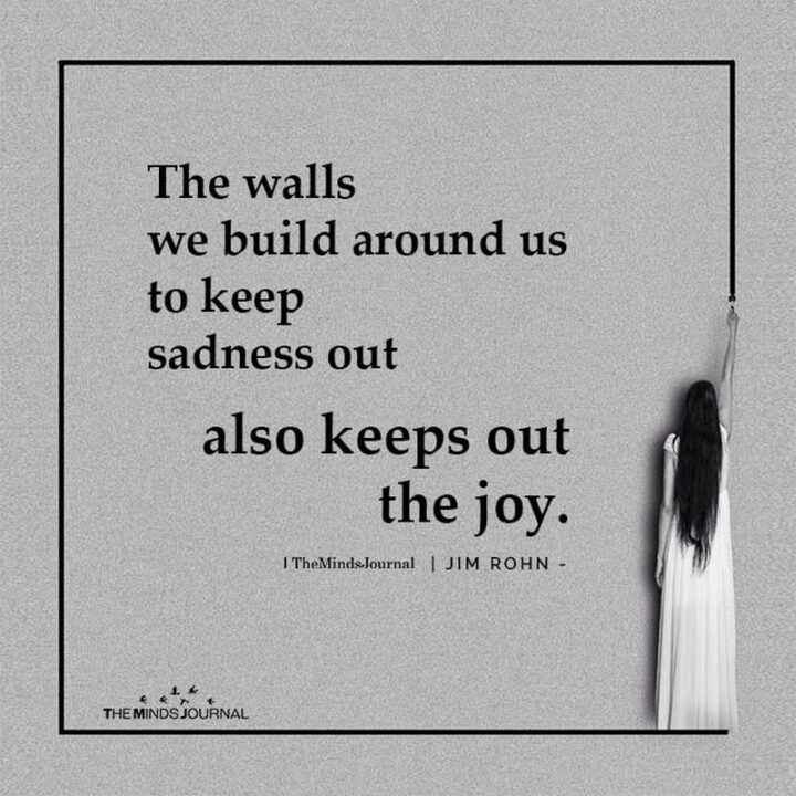 "The walls we build around us to keep sadness out also keeps out the joy." - Jim Rohn