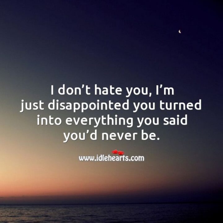 49 Sad Quotes About Love - "I don’t hate you. I’m just disappointed you turned into everything you said you’d never be." - Unknown