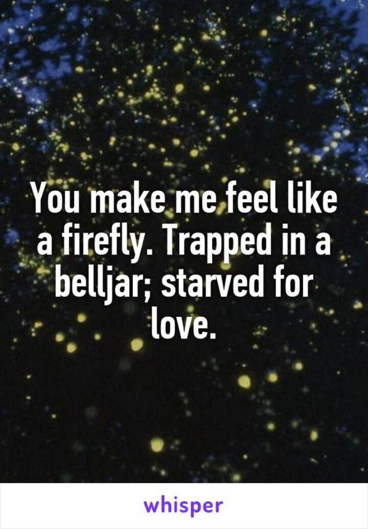 "You make me feel like a firefly. Trapped in a belljar; starved for love." - Unknown