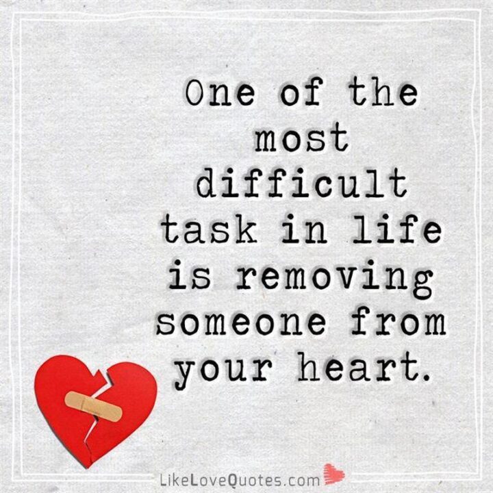 "One of the most difficult tasks in life is removing someone from your heart." - Unknown