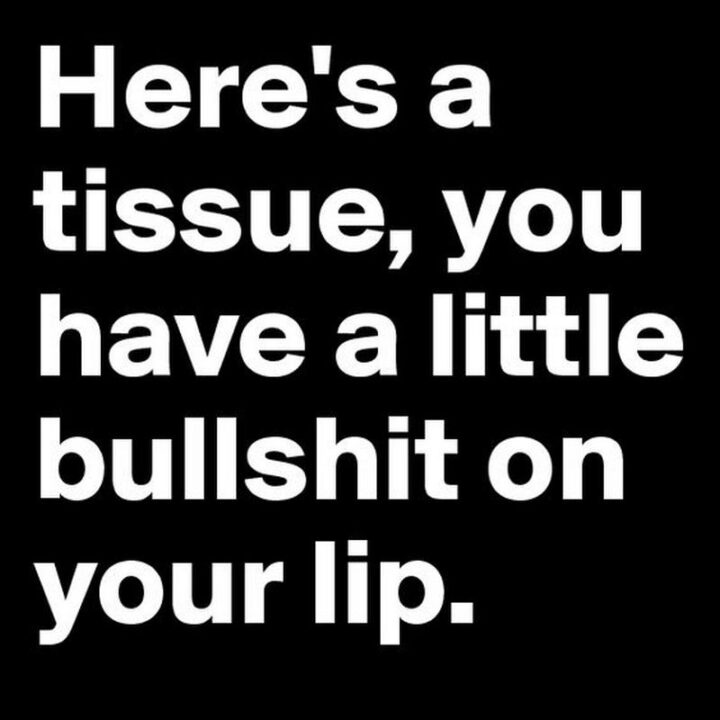 67 Sarcastic Quotes - "Here’s a tissue, you have a little bullshit on your lip."