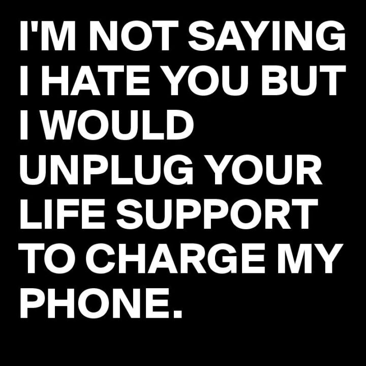"I’m not saying I hate you. But, I would unplug your life support to charge my phone."