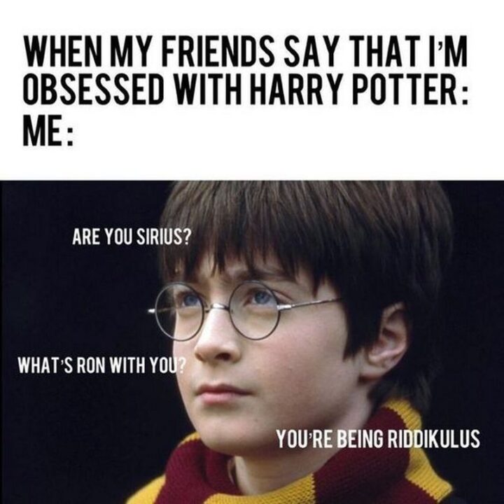 "When my friends say that I'm obsessed with Harry Potter: Are you Sirius? What's Ron with you? You're being Riddikulus."