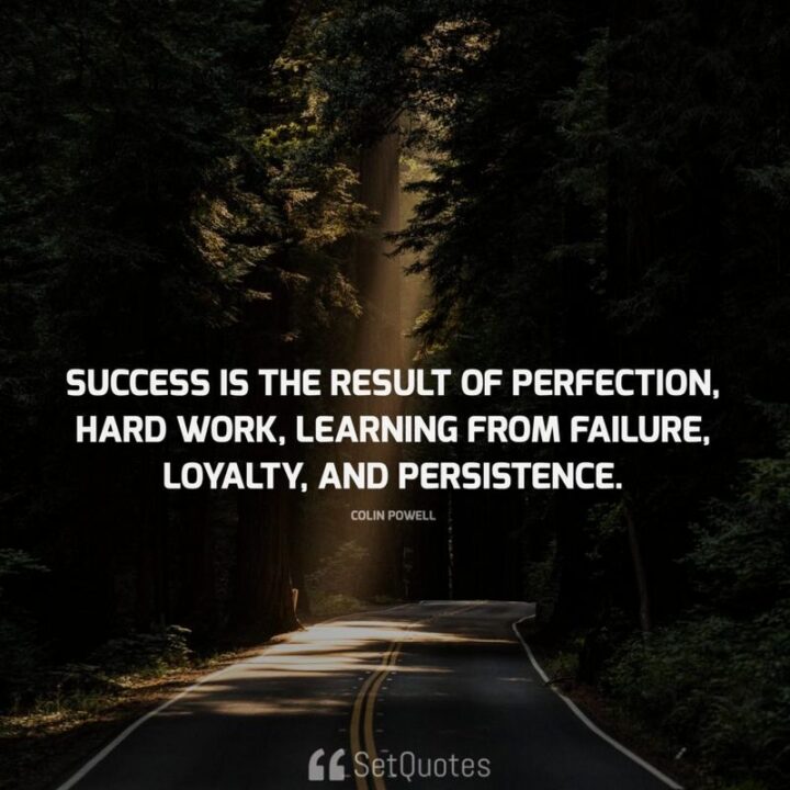 "Success is the result of perfection, hard work, learning from failure, loyalty, and persistence." - Colin Powell