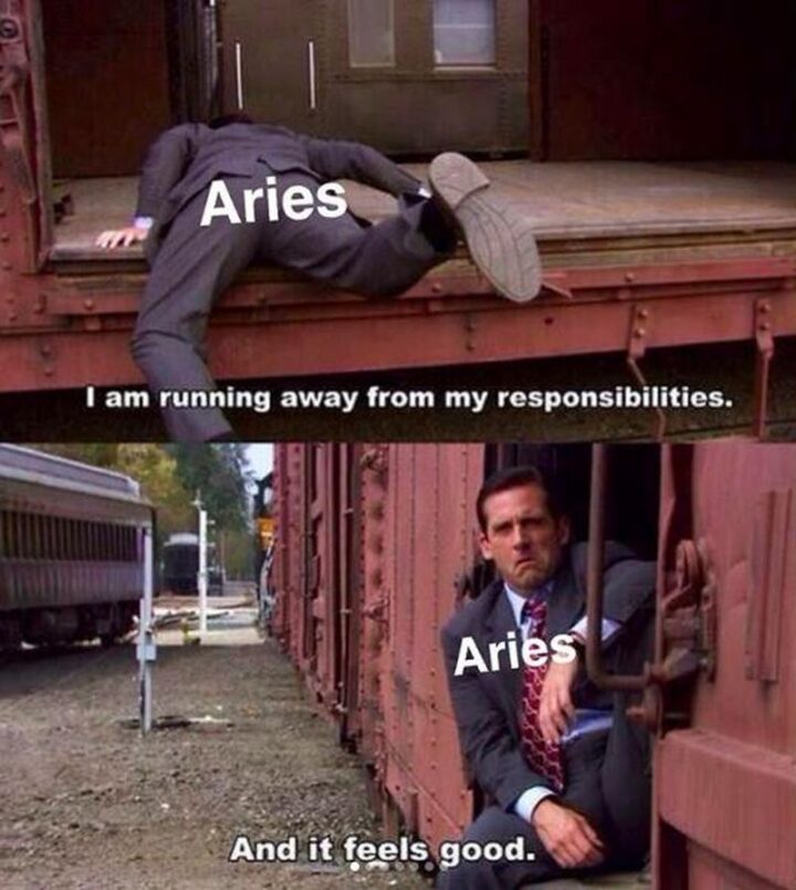 "Aries: I am running away from my responsibilities. And it feels good."