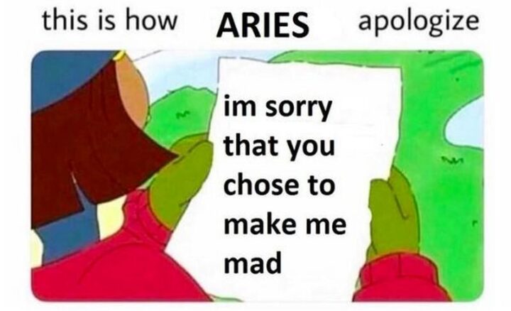 "This is how Aries apologize: I'm sorry that you chose to make me mad."