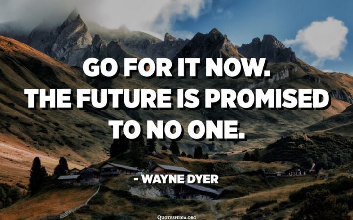 "Go for it now. The future is promised to no one." - Wayne Dyer