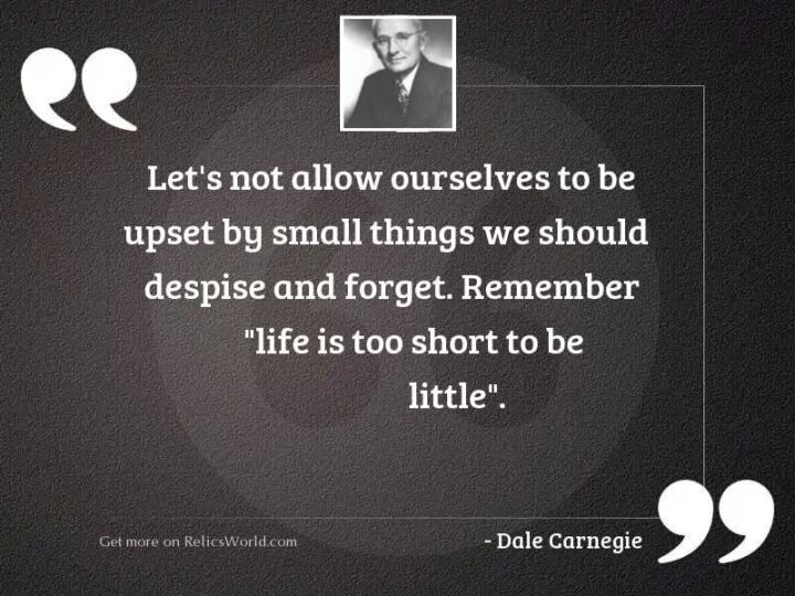 "Let’s not allow ourselves to be upset by small things we should despise and forget. Remember ‘Life is too short to be little.'" - Dale Carnegie
