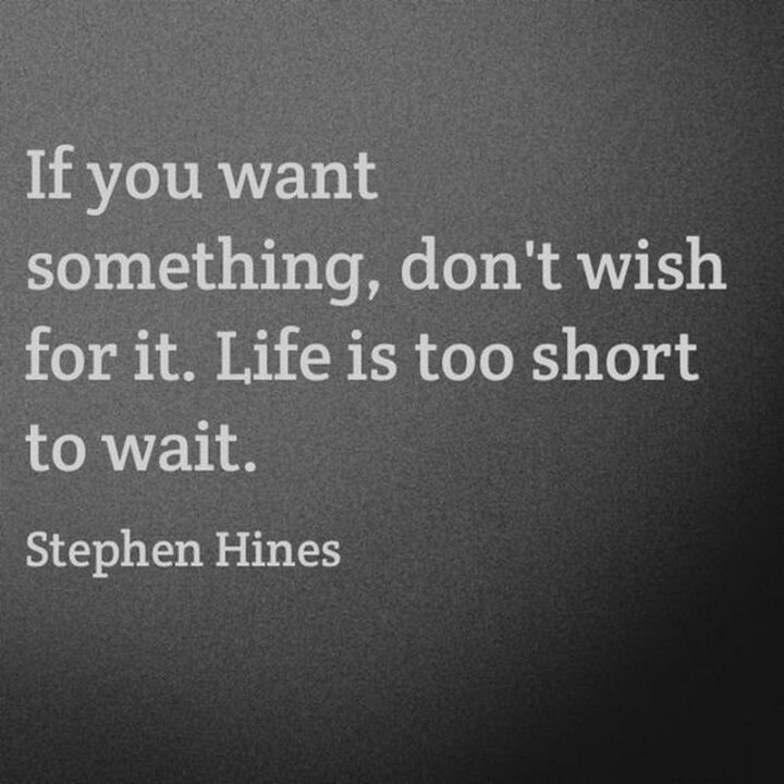 "If you want something, don't wish for it. Life is too short to wait." - Stephen Hines