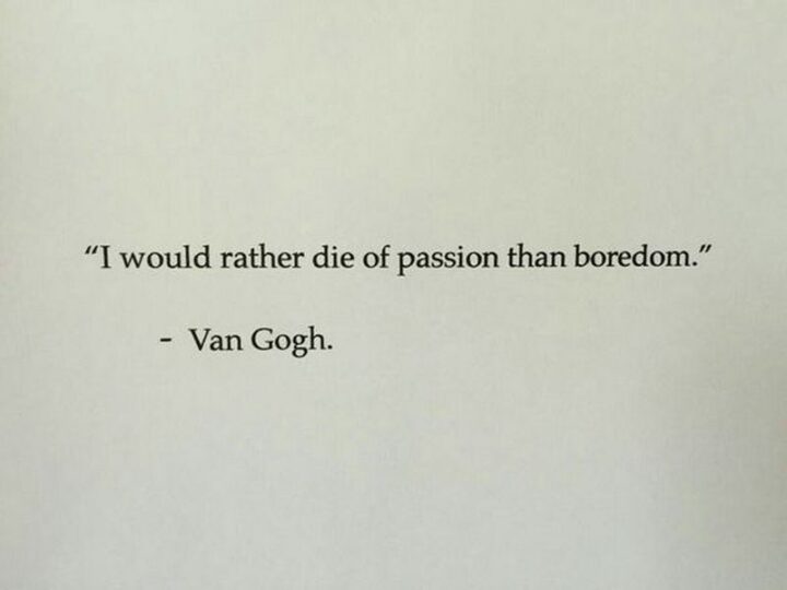 "I would rather die of passion than of boredom." - Vincent van Gogh