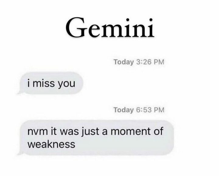 "Gemini: I miss you. NVM, it was just a moment of weakness."