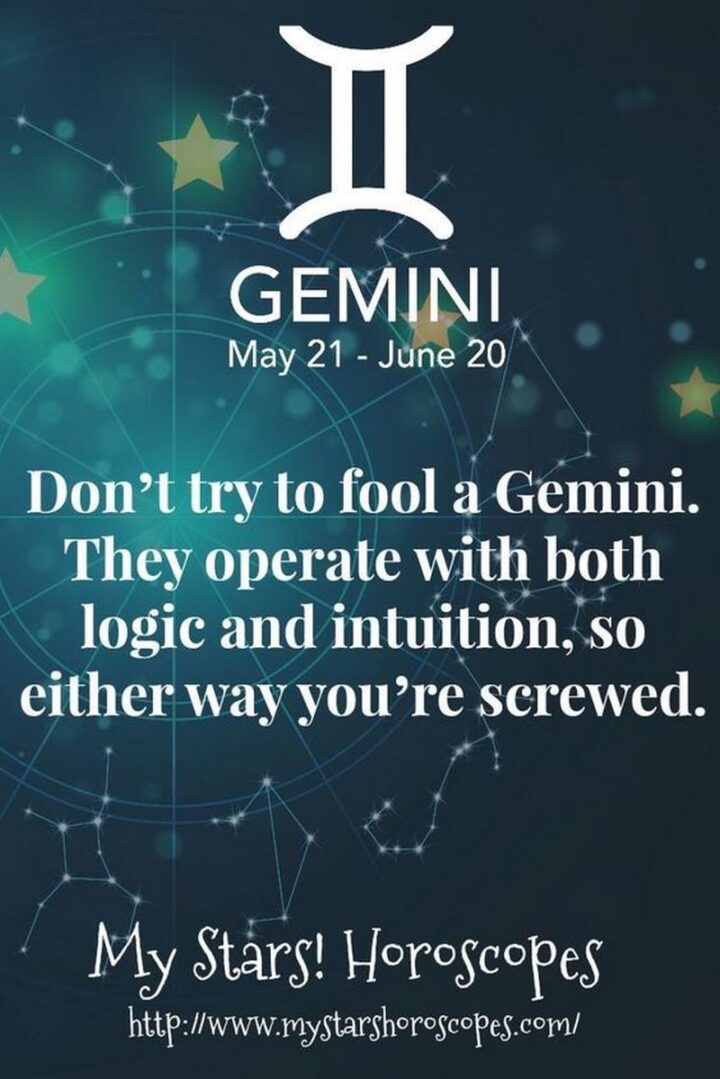"Don't try to fool a Gemini. They operate with both logic and intuition, so either way, you're screwed."