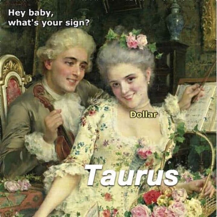 Me: Hey baby, what's your sign? Taurus: Dollar."