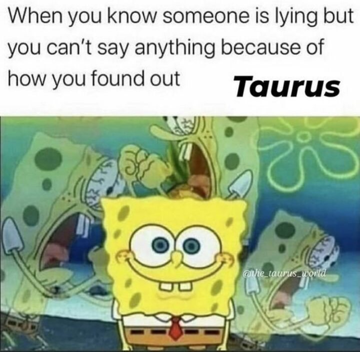 "When you know someone is lying but you can't say anything because of how you found out. Taurus."