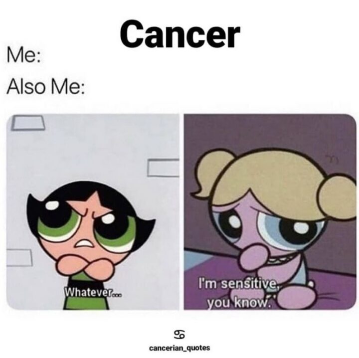 "Cancer. Me: Whatever... Also me: I'm sensitive you know."