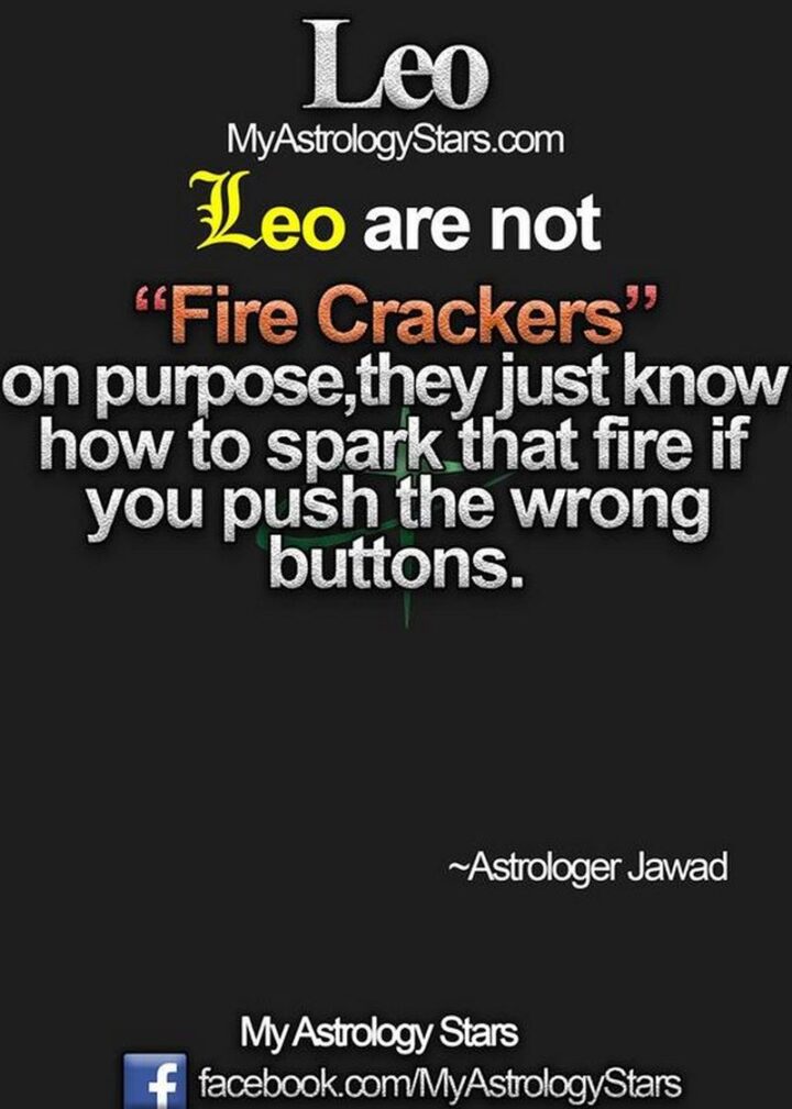 "Leos are not 'Fire Crackers' on purpose, they just know how to spark that fire if you push the wrong buttons."