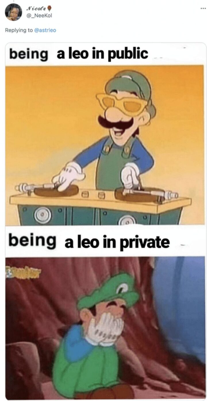 "Being a Leo in public. Being a Leo in private."