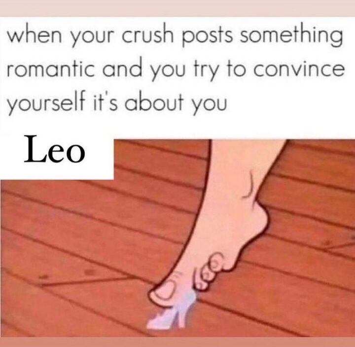 "When your crush posts something romantic and you try to convince yourself it's about you. Leo."