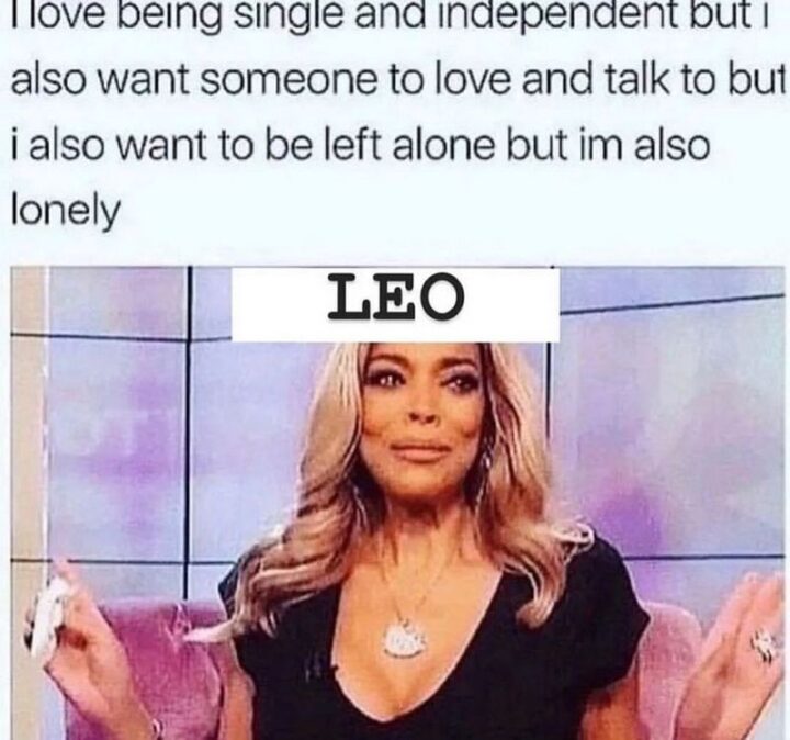 "I love being single and independent but I also want someone to love and talk to but I also want to be left alone but I'm also lonely. Leo."