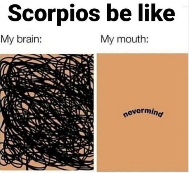 "Scorpios be like...My brain. My mouth: Nevermind."