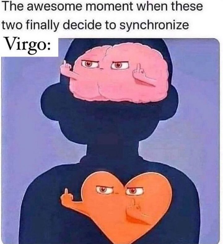 "The awesome moment when these two finally decide to synchronize. Virgo:"