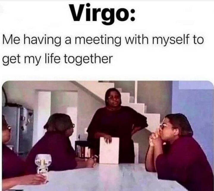 "Virgo: Me having a meeting with myself to get my life together."