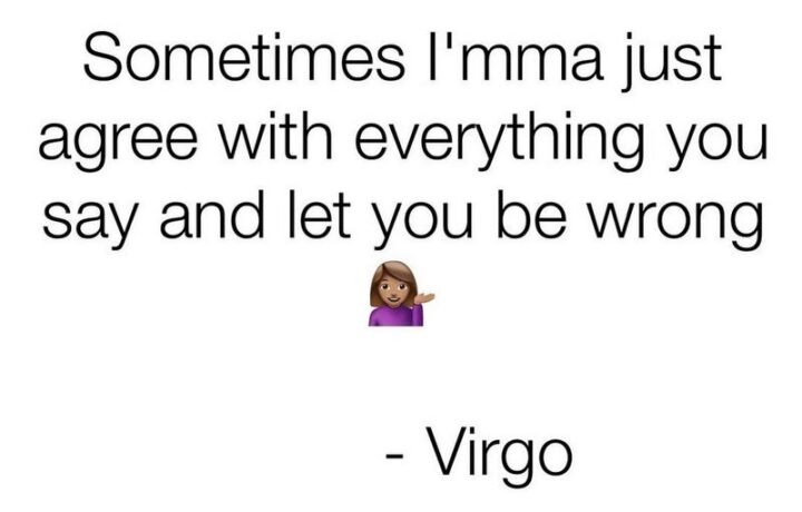 "Sometimes I'mma just agree with everything you say and let you be wrong - Virgo"