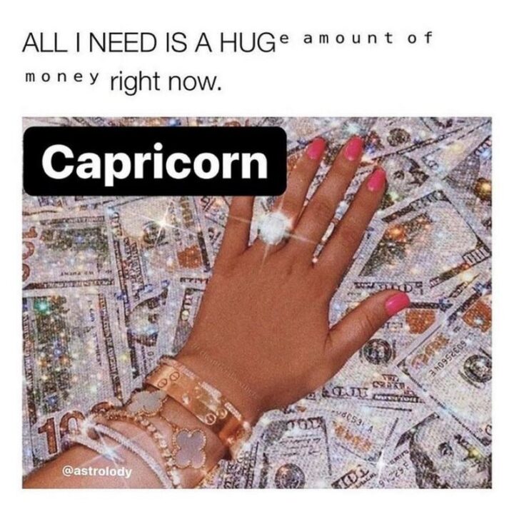 "Capricorn: All I need is a huge amount of money right now."