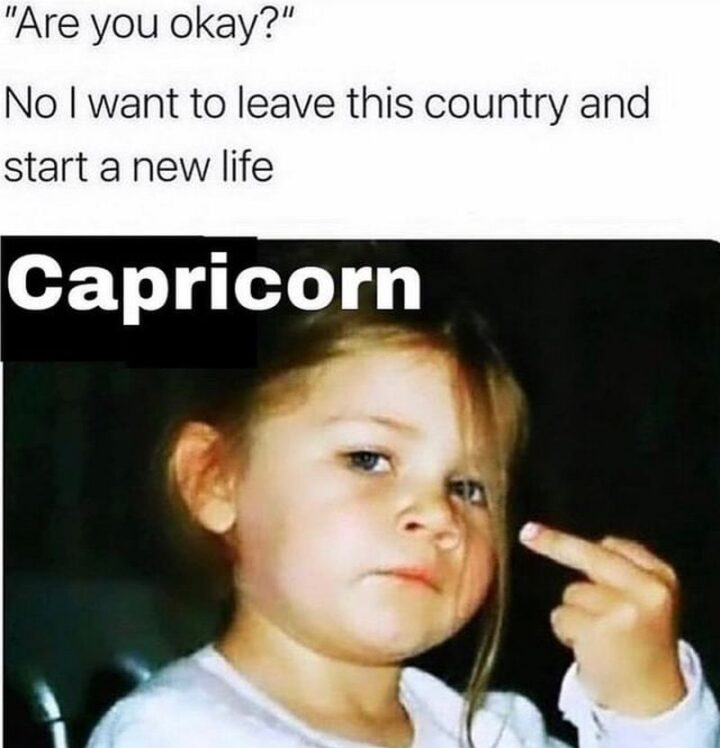 "Are you okay? Capricorn: No, I want to leave this country and start a new life."