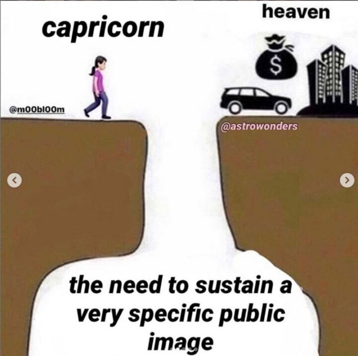 "Capricorns. The need to sustain a very specific public image. Heaven."