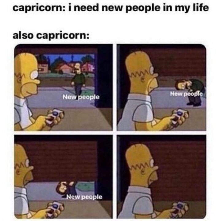 "Capricorn: I need new people in my life. Also Capricorn: New people."