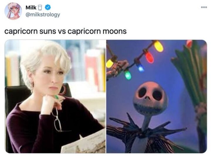 "Capricorn suns VS Capricorn moons."
