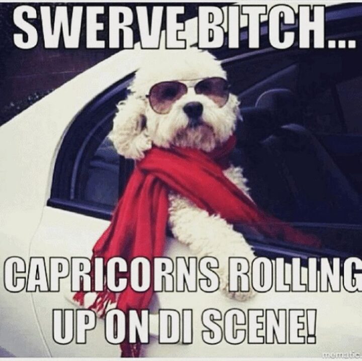 "Swerve [censored]...Capricorns rolling up on di scene!"