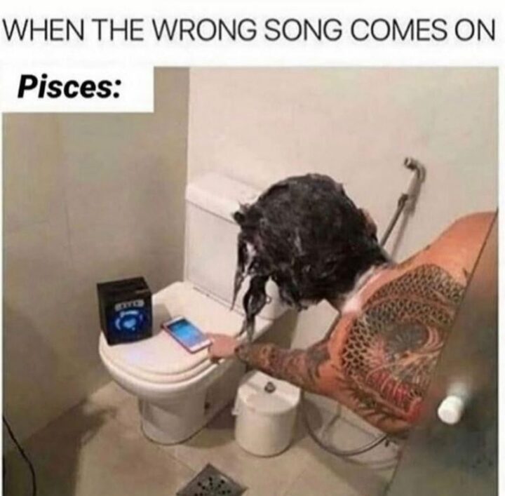 "When the wrong song comes on. Pisces:"