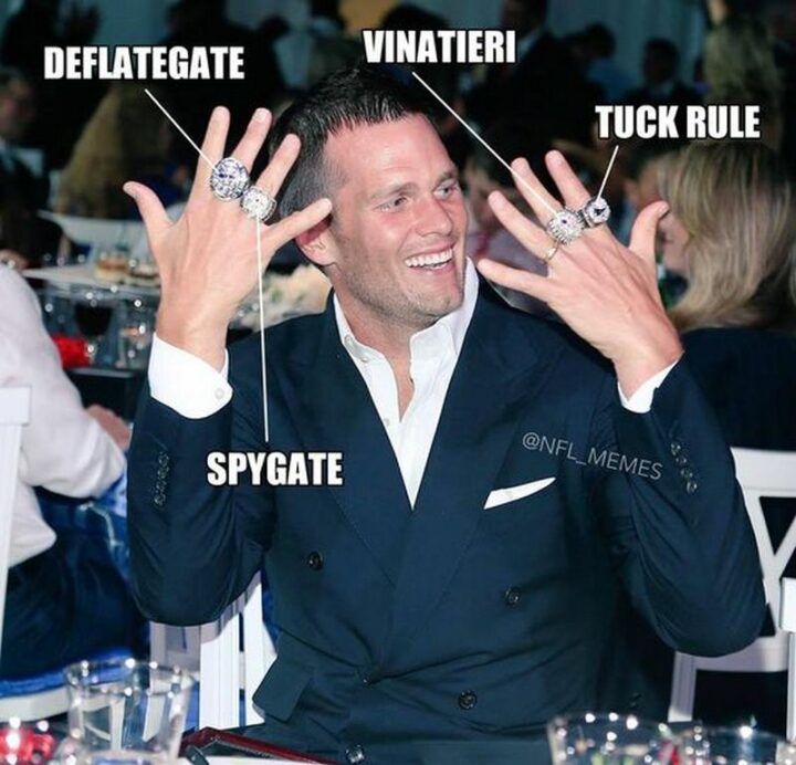 47 Funny NFL Memes - "Deflategate. Spygate. Vinatieri. Tuck rule."