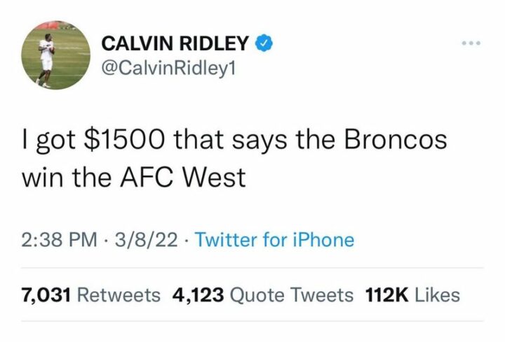 "I got $1500 that says the Broncos win the AFC West."