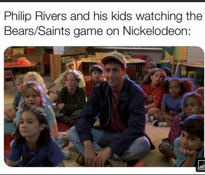 "Philip Rivers and his kids watching the Bears/Saints game on Nickelodeon."