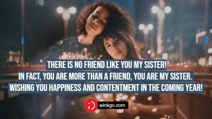 "There is no friend like you my sister! In fact, you are more than a friend, you are my sister. Wishing you happiness and contentment in the coming year!"