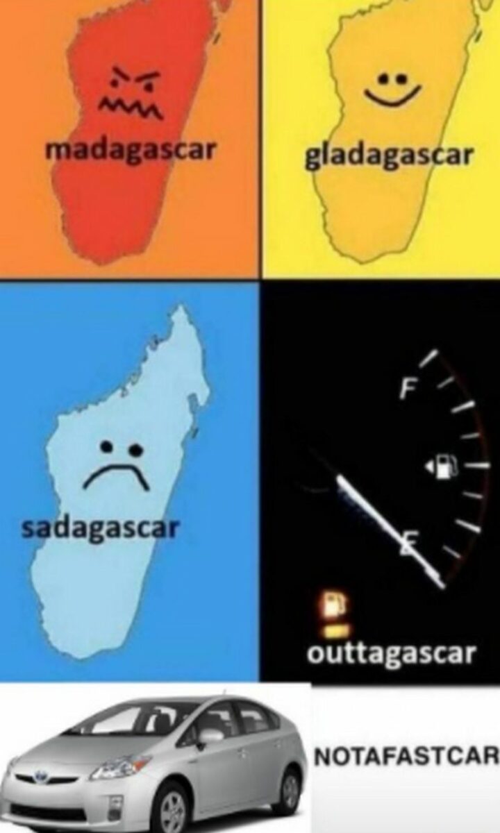 "Madagascar. Gladagascar. Sadagascar. Outtagascar. Notafastcar."